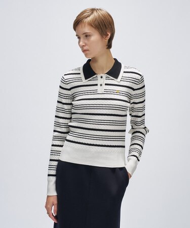 【マシンウォッシュ】マルチボーダーポロニットプルオーバー