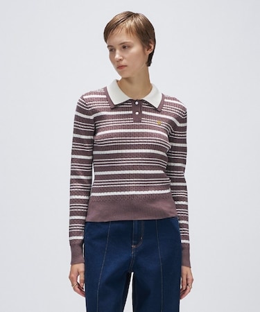【マシンウォッシュ】マルチボーダーポロニットプルオーバー