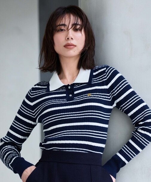 【マシンウォッシュ】マルチボーダーポロニットプルオーバー