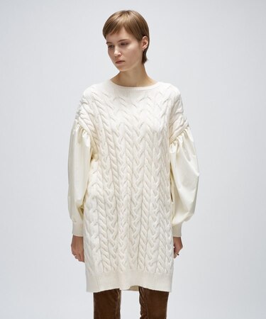 ケーブルニット切り替えワンピース