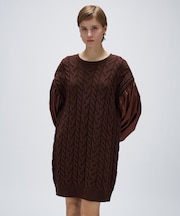 ケーブルニット切り替えワンピース