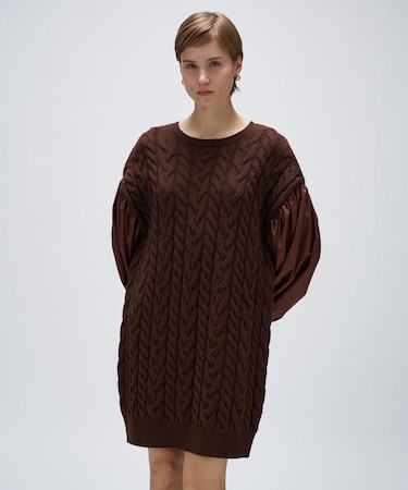 ケーブルニット切り替えワンピース