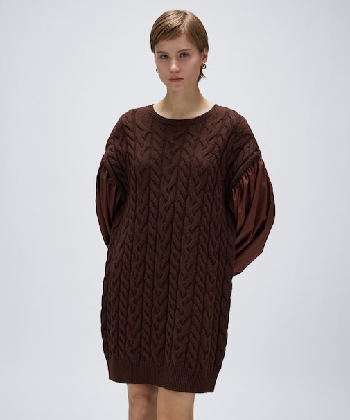 ケーブルニット切り替えワンピース