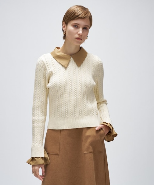 2wayバイカラーミニケーブルニット