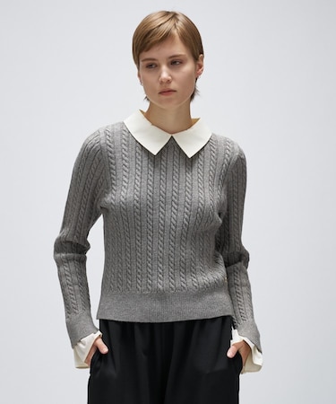 2wayバイカラーミニケーブルニット