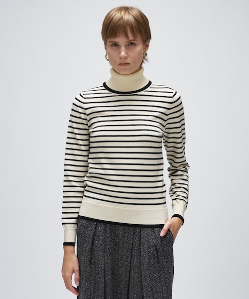 DEUXIEME CLASS☆カシミヤ混ボーダーニット 手洗い可】カシミヤ混