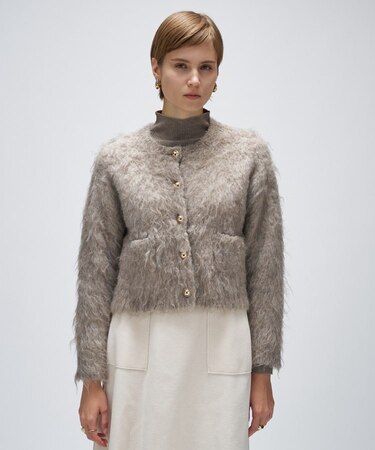 【手洗い可】ウェーヴシャギークロップドカーディガン