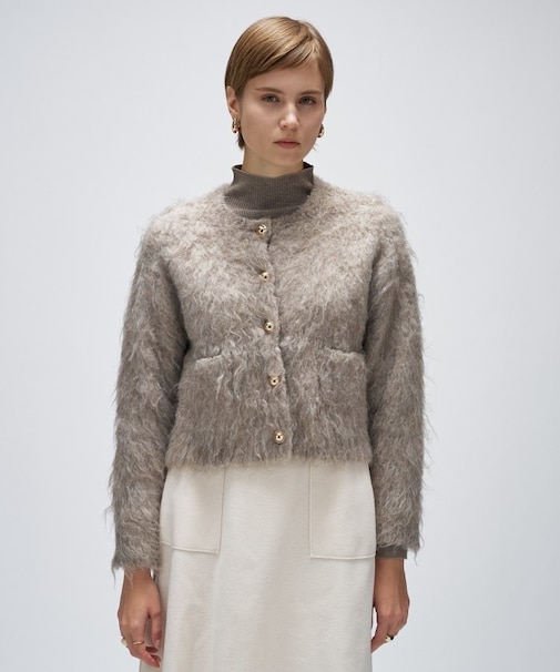 【手洗い可】ウェーヴシャギークロップドカーディガン