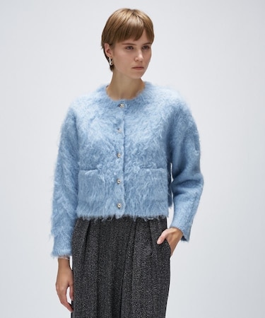 【手洗い可】ウェーヴシャギークロップドカーディガン