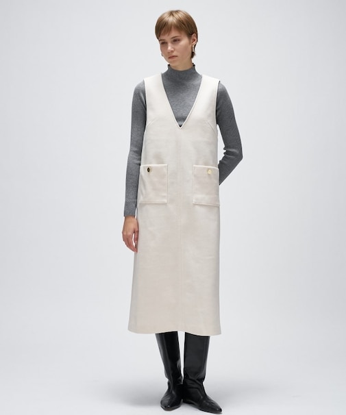 【手洗い可】メルトンジャージVネック ジャンパー スカート