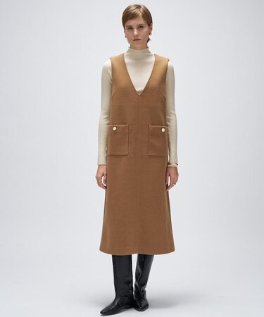 【手洗い可】メルトンジャージVネック ジャンパー スカート