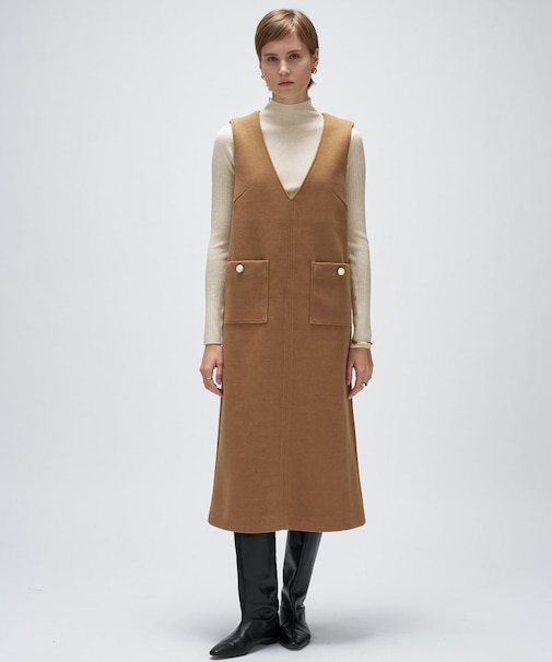 【手洗い可】メルトンジャージVネック ジャンパー スカート