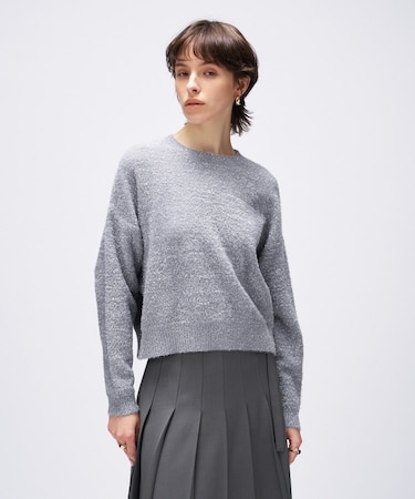 【手洗い可】ラメフェザークルーネックニット