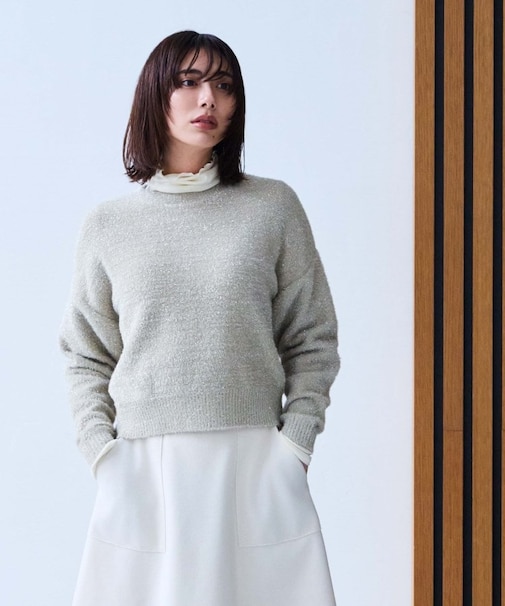 【手洗い可】ラメフェザークルーネックニット