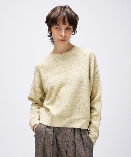 【手洗い可】ラメフェザークルーネックニット