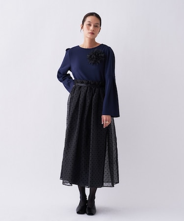 【セットアイテム／手洗い可】ドットチュールレイヤードセットワンピース