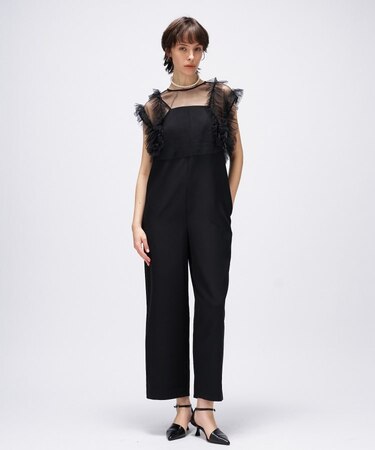 【セットアイテム/手洗い可】チュールボレロ付きサロペット