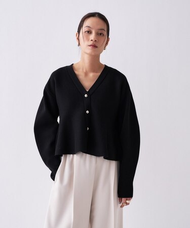 【オケージョン／手洗い可】Vネックペプラムニットカーディガン