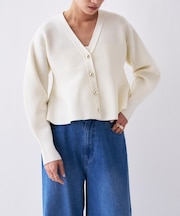 【オケージョン／手洗い可】ペプラムニットカーディガン