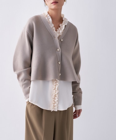 【オケージョン／手洗い可】Vネックペプラムニットカーディガン