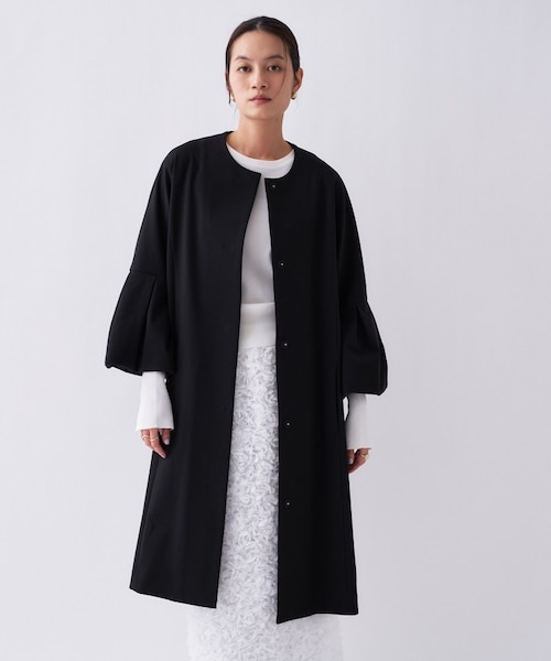 セットアップ／オケージョン／手洗い可】フレアスリーブミドルコート