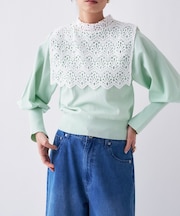 【2way/手洗い可】2wayレースパフスリーブニット