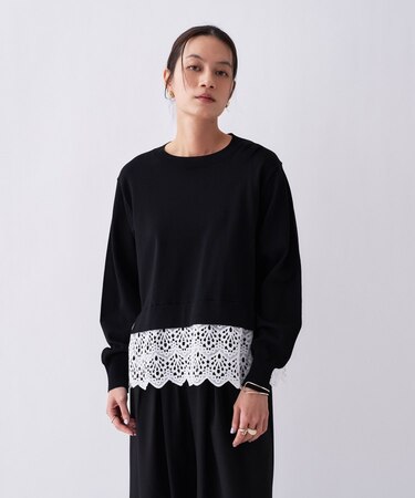【手洗い可】レースドッキングニットプルオーバー