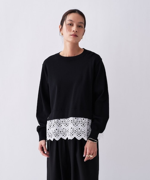 【手洗い可】レースドッキングニットプルオーバー