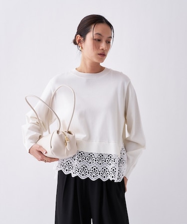 【手洗い可】レースドッキングニットプルオーバー