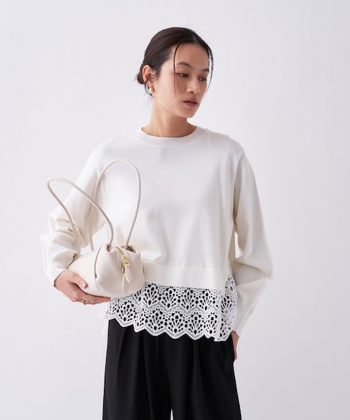 【手洗い可】レースドッキングニットプルオーバー