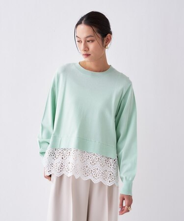 【手洗い可】レースドッキングニットプルオーバー