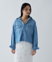【手洗い可】ライトデニムクロップドシャツ