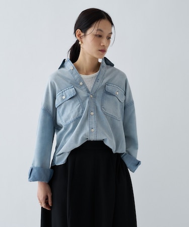 【マシンウォッシュ】シアーデニムオーバーシャツ