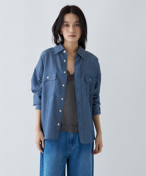 【マシンウォッシュ】シアーデニムオーバーシャツ