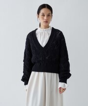 【手洗い可】クロシェ編みクロップドニットプルオーバー