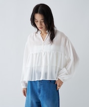 【手洗い可】シアーティアードフリルブラウス