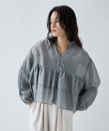 【手洗い可】シアーティアードフリルブラウス