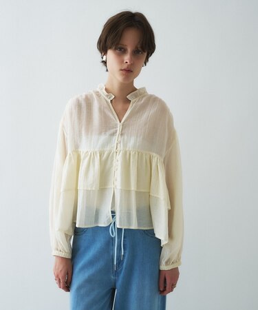 【手洗い可】シアーティアードフリルブラウス