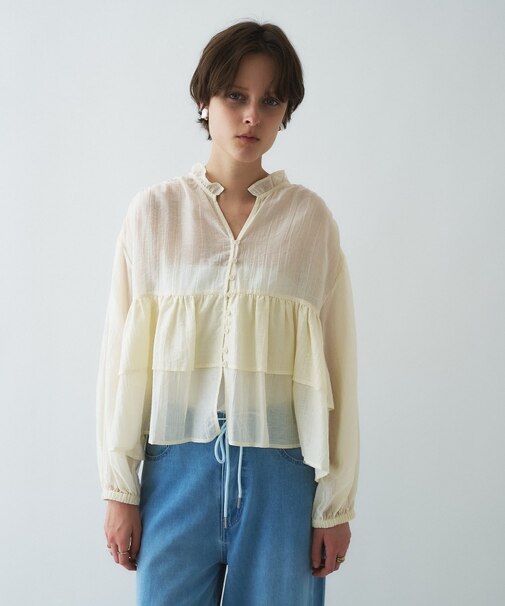 【手洗い可】シアーティアードフリルブラウス