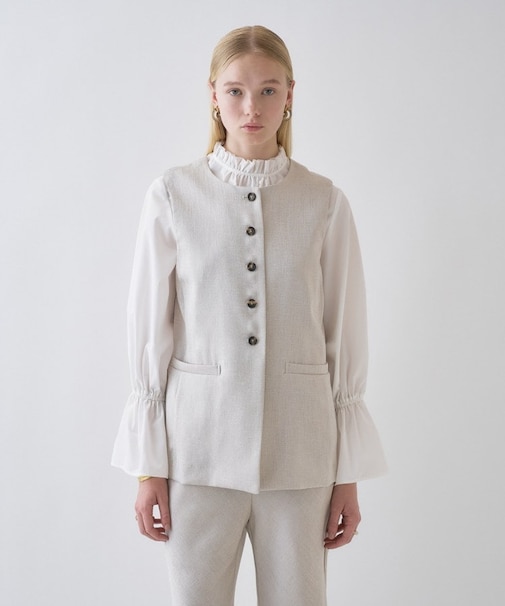 【セットアップ／接触冷感／マシンウォッシュ】リネンライクジレ