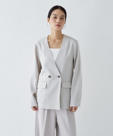 【セットアップ／接触冷感／マシンウォッシュ】リネンライクノーカラージャケット