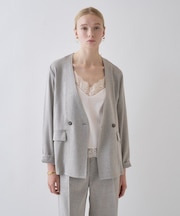 【セットアップ/接触冷感/マシンウォッシュ】リネンライクノーカラージャケット