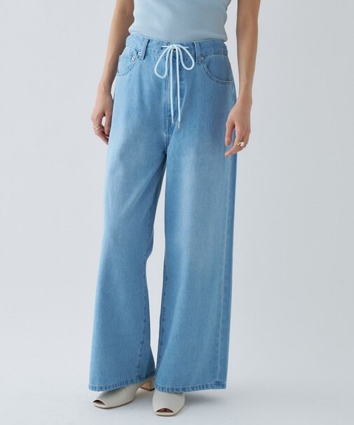 【手洗い可】ドロストイージーワイドデニムパンツ