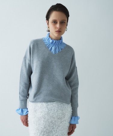 【手洗い可】Vネックラメガーターニット