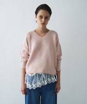 【手洗い可】Vネックラメガーターニット