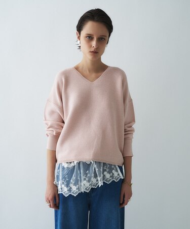 【手洗い可】Vネックラメガーターニット