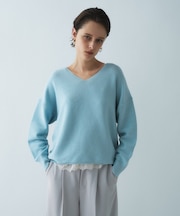 【手洗い可】Vネックラメガーターニット