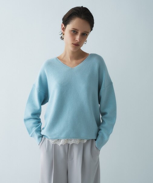 【手洗い可】Vネックラメガーターニット