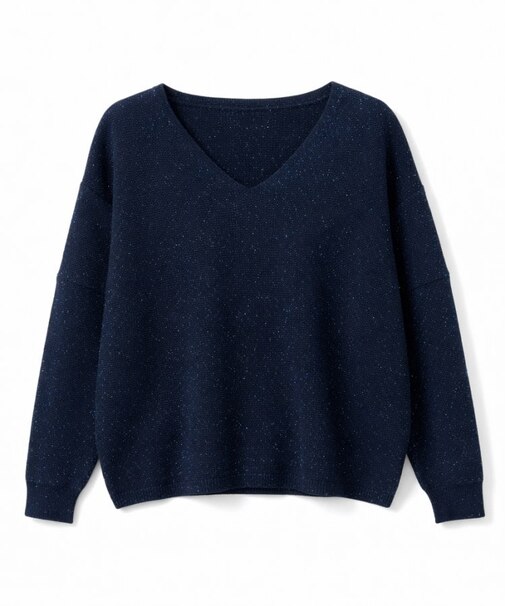 【手洗い可】Vネックラメガーターニット