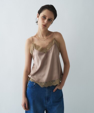 【手洗い可】サテンレースキャミソール